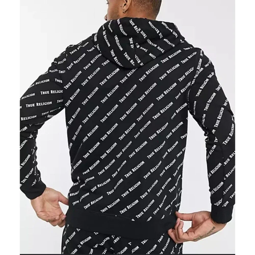 True Religion LS All Over Print Pullover Hoodie Men's Size 2XL